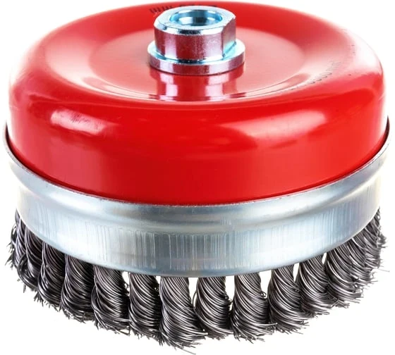 Щетка-крацовка чашечная для УШМ, двухрядная, жгутированная стальная проволока 0,5 мм, d=120 мм, MIRA