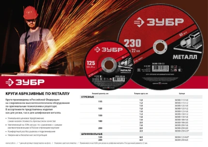 Фото для ЗУБР 150 x 1.2 х 22.2 мм, для УШМ, круг отрезной по металлу (36300-150-1.2)