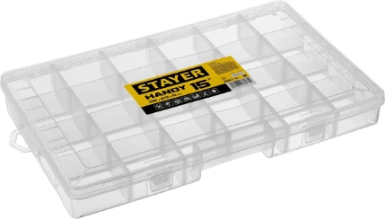 Фото для STAYER HANDY-15, 380 x 230 x 50 мм, (15″), пластиковый органайзер с 18 ячейками (38051-15)