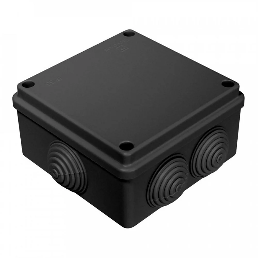 Коробка распаячная 100*100*50, (HF), 6 вводов черная