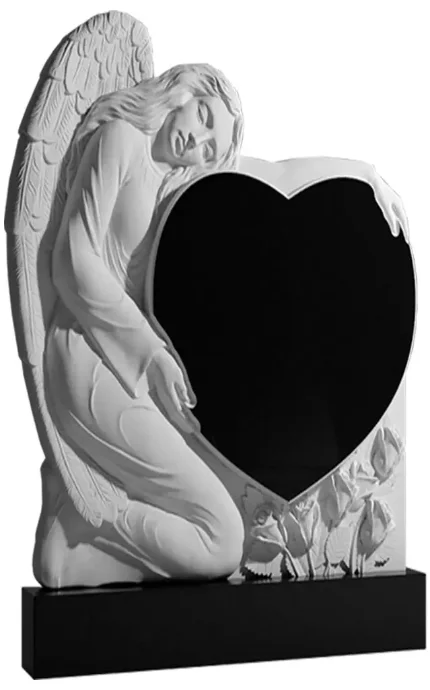 Фото для Гранитные памятники вертикальные резные черные ВАР-271 "Сердце и Ангел" ( премиум-класс)