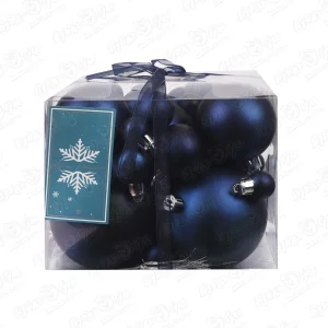 Набор украшений елочных шар базовый синий матовый 45шт