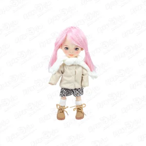 Кукла Билли Sweet sisters мягкая подвижная с розовыми волосами в кожаном пуховике