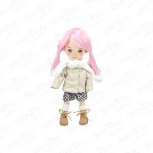 Фото для Кукла Билли Sweet sisters мягкая подвижная с розовыми волосами в кожаном пуховике