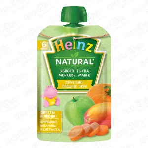 Пюре Heinz Natural яблоко-тыква-морковь-манго 90г с 6мес