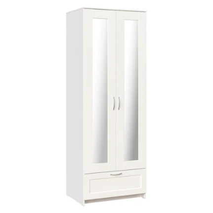 Фото для СИРИУСШкаф платяной 2-дверный , с 1 ящиком и 2 зеркалами, белый, 220х78х59 см (ВхШхГ)