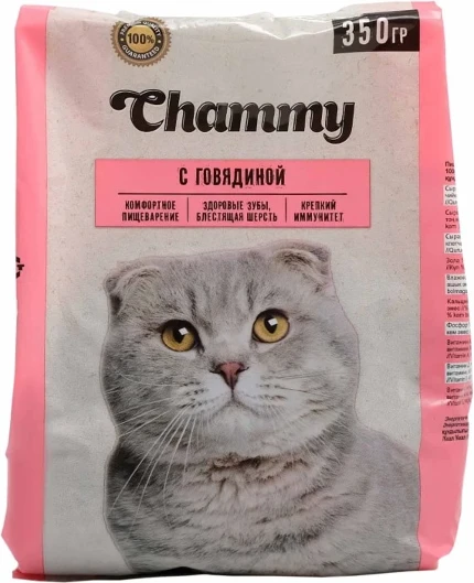 Фото для Сухой корм Chammy для кошек, говядина, 350 г 4129186
